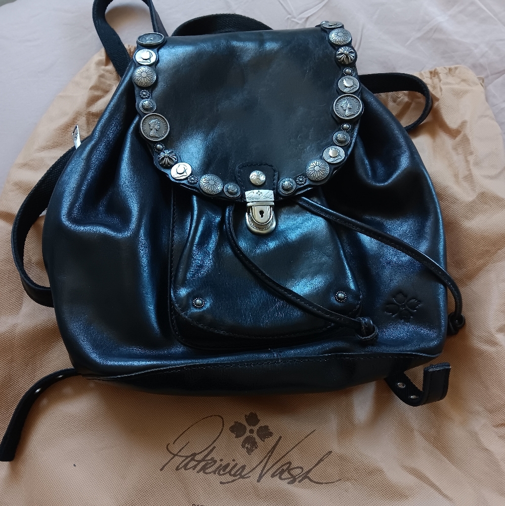 Patricia Nash Black Leather Backpack